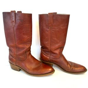 Vintage Men's 1970's Dingo Western 4099 Cognac Brown Leather Boots, Size 9 D